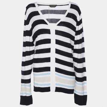 Marina Rinaldi Multicolor Stripe Knit Fabric Sweatshirt L