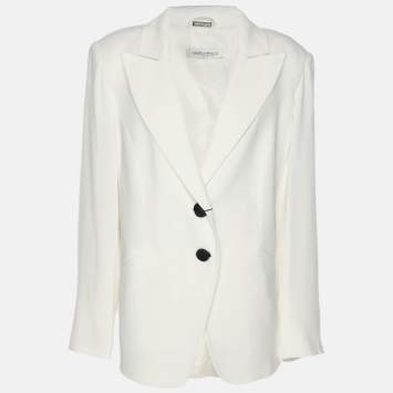 Pre Owned Marina Rinaldi White Crepe Single Breasted Blazer L