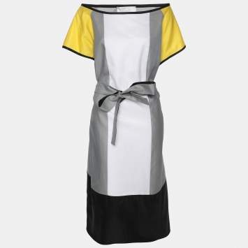 Pre Owned Voyage by Marina Rinaldi Multicolor Cotton Patchwork Belted Dress L