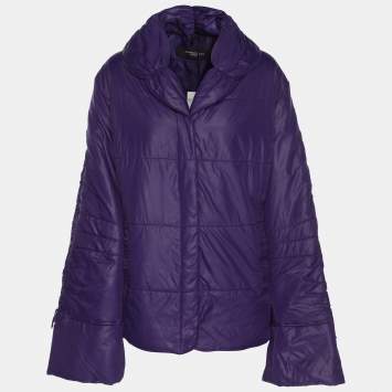 Pre Owned Marina Sport by Marina Rinaldi Purple Quilted Nylon Open Neck Jacket L