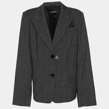 Pre Owned Marina Rinaldi Grey Fleece Wool Coat L