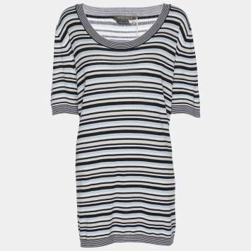 Pre Owned Marina Rinaldi Multicolor Stripe Stretch Knit Top L