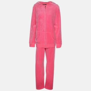 Pre Owned Marina Sport by Marina Rinaldi Pink Jersey Hoodie and Joggers Set L