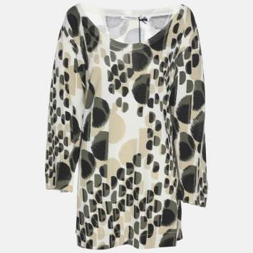 Pre Owned Marina Rinaldi Multicolor Jersey Neck Scoop 3/4 Sleeve Sweater L