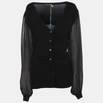 Pre Owned Marina Rinaldi Black Stretch Knit Belted Sweatshirt XL