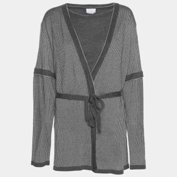 Pre Owned Marina Rinaldi Metallic Grey Jersey Cardigan Set L