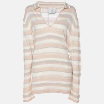 Pre Owned Voyage by Marina Rinaldi Peach/Metallic Stripe Stretch Knit Sweatshirt L