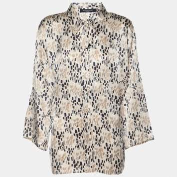  Marina Sport by Marina Rinaldi Multicolor Printed Silk Button Front Shirt L