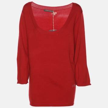 Pre Owned Marina Rinaldi Red Stretch Knit Sweater L