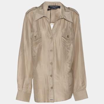 Marina Sport by Marina Rinaldi Beige Silk Button Front Shirt L