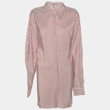 Pre Owned Marina Rinaldi Light Burgundy Stripe Silk Long Sleeve Shirt L