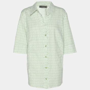 Pre Owned Marina Rinaldi Green Stretch Cotton Spot Print 3/4 Sleeve Shirt L