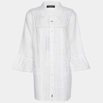 Pre Owned Marina Rinaldi Cream Linen Lace Details 3/4 Sleeve Shirt L