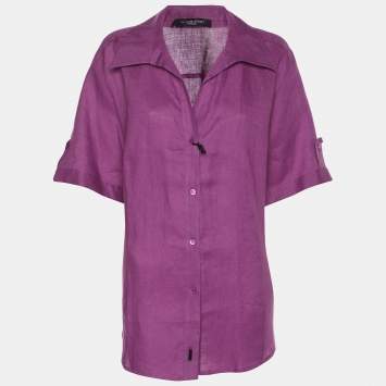 Pre Owned Marina Sport by Marina Rinaldi Purple Linen Short Sleeve Shirt L