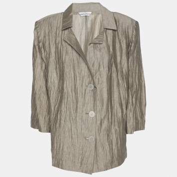 Pre Owned Marina Rinaldi Grey Texture Linen Blend Blazer L
