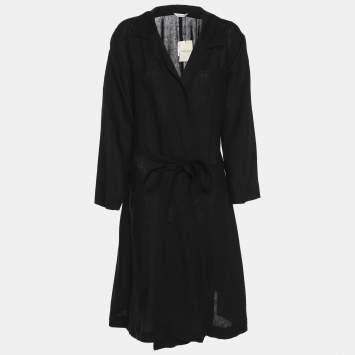 Pre Owned Marina Rinaldi Black Linen Belted Dress L