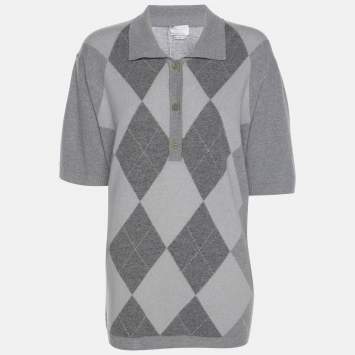 Pre Owned Voyage by Marina Rinaldi Grey Wool Knit Polo T-Shirt L