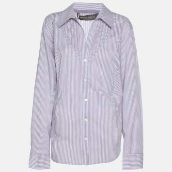 Pre Owned Marina Rinaldi Purple Stripe Cotton Blend Long Sleeve Shirt L