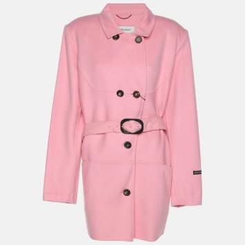 Pre Owned Marina Rinaldi Pink Wool Blend Double Breasted Belted Blazer L