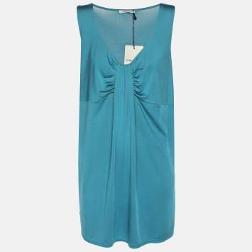 Pre Owned Marina Rinaldi Metallic Blue Jersey Sleeveless Tops L