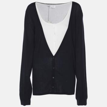 Pre Owned Voyage by Marina Rinaldi Navy Blue/White Knit Shrug L