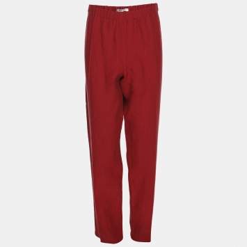 Pre Owned Marina Rinaldi Red Linen Straight Leg Trousers L