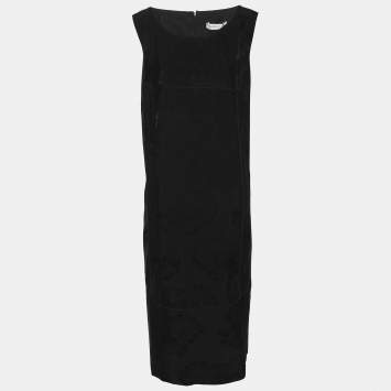 Pre Owned Marina Rinaldi Black Brocade Nylon Sleeveless Midi Dress L