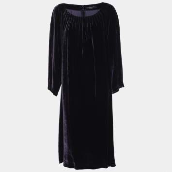 Pre Owned Marina Sport by Marina Rinaldi Purple Velvet Pleated Long Sleeve Mini Dress L