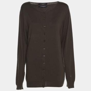 Pre Owned Marina Sport by Marina Rinaldi Olive Green Knit Button Front Sweater L