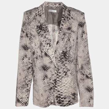 Pre Owned Marina Rinaldi Brown Printed Cotton Single Breasted Blazer L