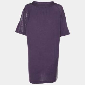 Pre Owned Marina Rinaldi Purple Stretch Knit Sequin Neck Tie Tops L