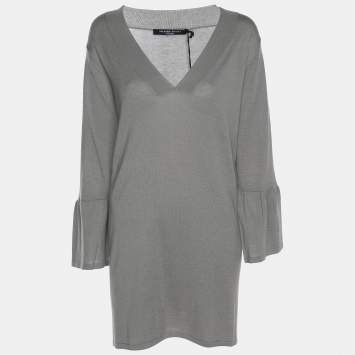 Pre Owned Marina Sport by Marina Rinaldi Grey Stretch Knit Long Sleeve V Neck Shirt L
