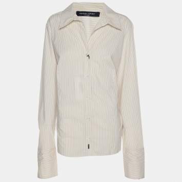 Pre Owned Marina Sport by Marina Rinaldi Beige Stripe Cotton Blend Long Sleeve Shirt L
