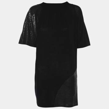 Pre Owned Marina Rinaldi Black Stretch Knit Sequin Neck Tie Tops S