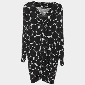 Marina Rinaldi Black/White Printed Jersey Knot Front Top XL