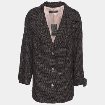 Pre Owned Marina Rinaldi Black/Pink Patterned Jacquard Knit Single Breasted Blazer L