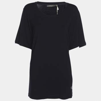 Pre Owned Marina Rinaldi Navy Blue Jersey T-Shirt L