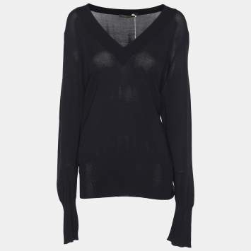 Marina Rinaldi Navy Blue Stretch Knit V Neck Sweater L