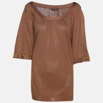 Marina Rinaldi Brown Stretch Knit 3/4 Sleeve Sweater XL