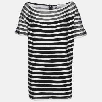 Pre Owned Marina Rinaldi Midnight Blue/White Jersey Ribbon Scoop Neck Tops XL