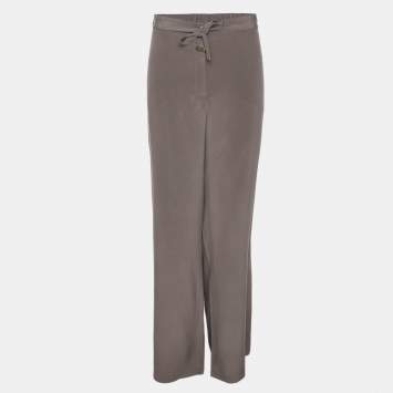 Pre Owned Marina Rinaldi Grey Silk Wide Leg Trouser L