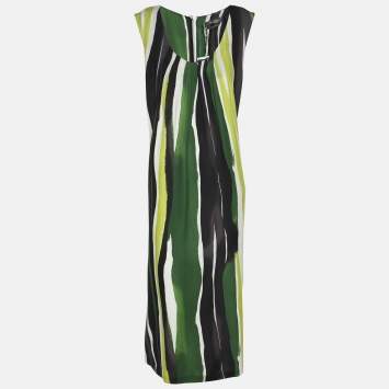Marina Rinaldi Multicolor Striped Silk Sleeveless Dress L