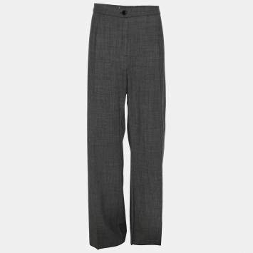 Pre Owned Marina Rinaldi Grey Fleece Wool Trousers L