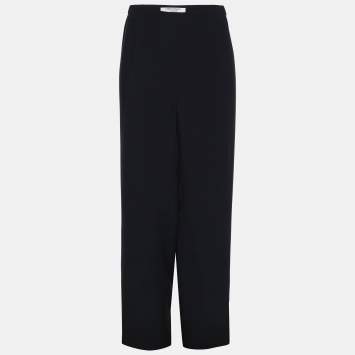 Pre Owned Marina Rinaldi Navy Blue Silk Trousers L