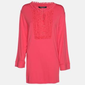 Pre Owned Marina Sport by Marina Rinaldi Pink Jersey Full Sleeve Top L
