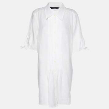 Pre Owned Marina Sport by Marina Rinaldi White Linen Dress L