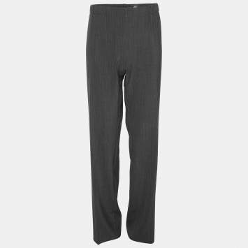 Pre Owned Marina Rinaldi Dark Grey Wool Blend Trousers L