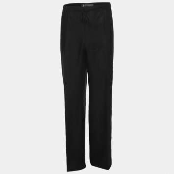Pre Owned Marina Rinaldi Black Linen Drawstring Trousers L