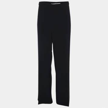 Pre Owned Marina Rinaldi Navy Blue Crepe Trousers L
