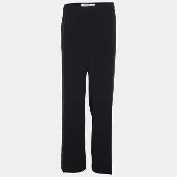 Pre Owned Marina Rinaldi Navy Blue Crepe Trousers L